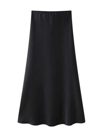 女士纯色优雅缎面纹理休闲度假A字裙 QUN1330