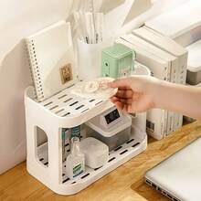 1 pièce Organisateur de bureau à 2 niveaux et distributeur, porte-lettres organisateur de bureau, étagère à épices de cuisine ou étagère de rangement pour comptoir de salle de bain, un cadeau pour les enseignants, les camarades de classe et les amis, blanc