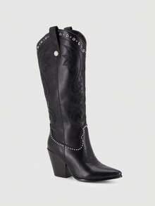 Women Knee-High Boots - 黑色 - 查看 16
