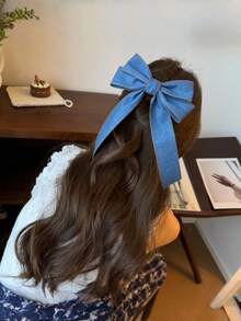 1 pieza Clip de pelo de cocodrilo con lazo de estilo retro coreano de mezclilla para mujer, pasador de pelo grande y de alta gama para la parte posterior de la cabeza, accesorios de pelo con cinta dulce, pinzas para el cabello, pasadores de pelo, barrettes