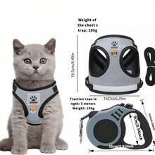 1 Adjustable Anti-Escape Cat Harness With 5M Retractable Leash, Polyester Mesh Design, Ergonomic Chest Strap And Safety Buckle, For Walking, Indoor/Outdoor Use, Cat Leash, Indoor Pet Control, Modern Pet Gear, Sturdy Pet Accessory
