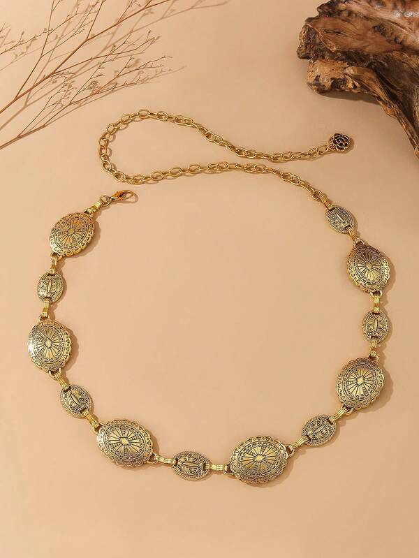 Cut Out Bohemien-Stil Hüftkette, verstellbarer Hüftgürtel mit Metalleinlage, Mode-Hüftkette für Frauen, Rautenmuster Street Style Zinklegierung, geeignet für Halloween, Hochzeit, Frühling/Sommer/Herbst/Winter