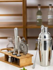 10pcs Stainless Steel Bartender Kit With Stand Cocktail Shaker Set Cocktail Mixer Wine Martini Boston Shaker For Party Bar Tools, Wedding And Birthday Supplies, Home And Party Decorations - Multicolor - View 3