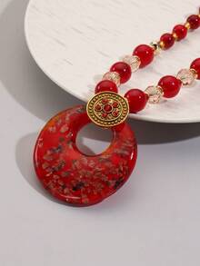 1 chiếc vòng cổ hạt thủy tinh Bohemian thời trang, thích hợp làm quà tặng ngày lễ cho phụ nữ - Đỏ - Xem 3
