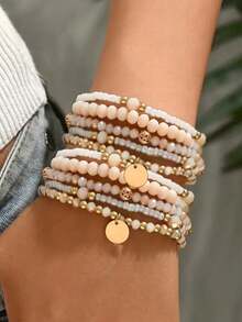 Set de 10 piezas de pulseras minimalistas y creativas con cuentas, set de pulseras de accesorios versátiles de moda casual