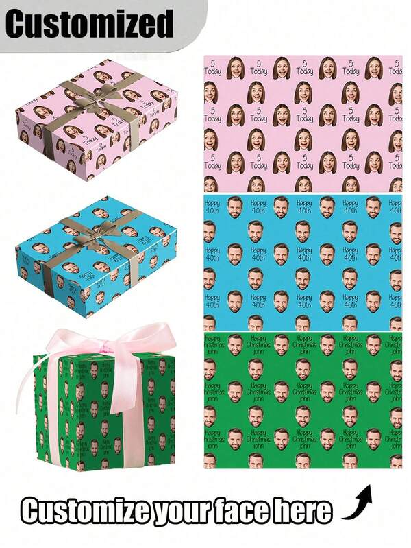 Personalised Funny Face Photo Wrapping Paper, Customised Face Gift Wrap, Multiple Colors, Birthday Wrapping Paper, Anniversary, Your Photo Wrapping Roll