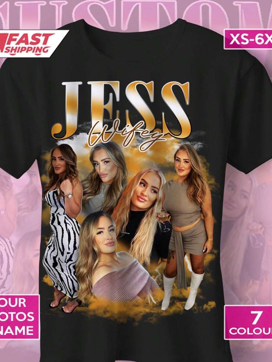 Personalised Bootleg T Shirt, Collage T Shirt Personalised, Vintage 90s Tshirt, Custom Design Tshirt - 黑色 - 查看 1