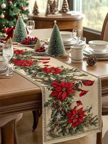 1pc Christmas Bird Table Runner, Christmas Decorative Table Runner, Christmas Linen-Like Table Runner, Table Runner, Table Runner, 1pc Table Runner, 4pcs Placemats, 1pc Pillow Cover, 3 Products Available, Seasonal Home Decor For Indoor/Outdoor Winter Party, Christmas Home Decoration, Christmas Room Decor, Christmas Party Supplies
