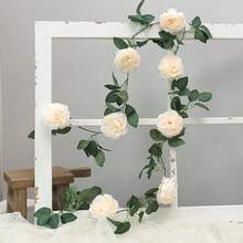 1pc Artificial Pink Silk Peony Floral Vine, Evergreen Ivy Garland For Wedding Party Wall Hanging, Home Garden Decor