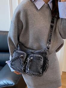 New Casual Chic Soft Jeans Multi-Layer Crossbody Bag With Multiple Pockets, Versatile Commuter Large Capacity Women's Shoulder Bag, Suitable For Work Commuting, Shopping And Traveling. - Black - View 3