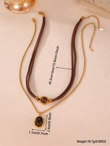 GEREIT Set de 2 collares de acero inoxidable con piedra de ojo de tigre para mujeres, accesorio versátil para otoño/invierno