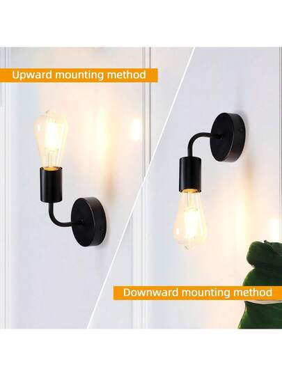 1/ Moderne Nordic Retro Iron Wand Lamp Holder, E27 Straight Sconce Lighting Fixture, Living Room, Bedroom, Bathroom, Kitchen, Balcony, Library (Bulb Not Included) view 2