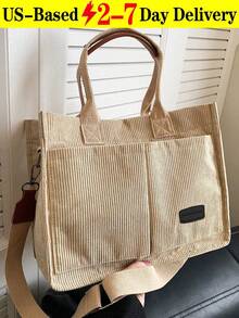 [US-Based Shipping]Kaqi Stylish Large Capacity Solid Color Corduroy Tote Bag For Women,Letter Patch Multi-Pocket Shoulder Bag For Commuting & Going Out, Lightweight Durable Removable Shoulder Strap Outdoor Travel Crossbody Bags, Casual Versatile Square Shopping Handbag,Simple Versatile,Hobo Tote Bag For Women, Casual Large Capacity Purse Bucket Bag, Shoulder Satchel Daypack For Outdoor Travel And Work Commuting, Vintage Satchel Shopping Bags Computer Handbag,Purses And Bags Women Bags For Women Black Purse Beach Bag Halloween Tote Bags For Women Bolsos Para Mujer Crossbody Bags For Women Handbags For Women White Purse Totes Bags For Women Brown Purse Clear Bag School Bag Bride Purses For Women Wedding Clear Purse Work Bag Lunch Bag For Women Carteras Para Mujer - 卡其色 - 查看 12