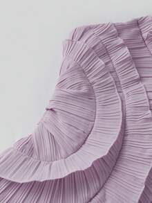 Vestido halter con volantes para mujer, sin mangas, color liso, largo y fluido, vestido de verano de corte A - Morado - Ver 8