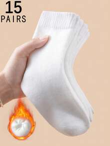 1/3/5/10/15/20 Đôi tất dài đến bắp chân bằng vải len dày, màu trắng trơn, thoải mái, thấm hút mồ hôi, dành cho nữ, mùa thu/đông - trắng - Xem 17