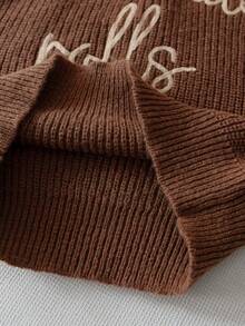 Boys' Simple English Letter Embroidered Knit Pullover Sweater, Suitable For Casual Everyday Wear, Spring/Autumn/Winter - Brown - View 8