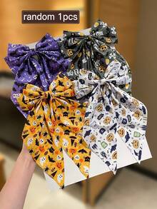 1/4pcs Women's Halloween Bow Hair Clips, Vintage Style, Large Hair Clips With Skull, Pumpkin, Ghost, Bat, Spider And Other Halloween Elements, Women's Hair Clips, Holiday Accessories. Suitable For Halloween, Parties, Halloween Decorations, Women's Autumn Accessories, Halloween Gifts, Halloween Accessories, Halloween Hair Accessories., Winter Outfit For Women, Bows, Cute - Multicolor - View 9