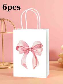 1/6/12 piezas Bolsas de regalo de papel con lazo lindo, bolsas de fiesta, bolsas de regalo rosas, bolsas de papel kraft pequeñas - Diseño de lazo adorable, reutilizables y de material de papel kraft, adecuadas para dulces de boda, decoración de fiesta de cumpleaños y despedida de soltera, con asas, bolsas de regalo con lazo encantador, recuerdos de despedida de soltera, recuerdos de invitados de boda, suministros de Halloween, decoración de Halloween, decoración navideña