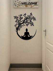 1件生命之树与冥想佛像金属墙饰，金属壁画，生命之树墙画，多功能壁挂工艺品，适用于办公室、客厅、卧室、露台、厨房、阳台、商店入口、咖啡馆、舞厅、酒吧、瑜伽室等场所，禅意墙饰，现代家居装饰，乔迁礼物，节日、生日、万圣节、圣诞节，理想礼物 - 彩色 - 查看 7