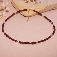 1 pieza Collar de piedra natural de granate para mujeres - Joyería elegante con tono dorado, cuentas de gemas rojas profundas para uso diario y regalo, aumenta la confianza y realza el encanto, collar con dije, diseño sofisticado de cuentas