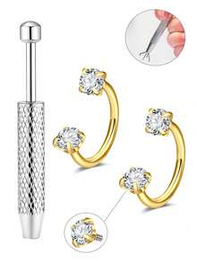 18G 2pcs Horseshoe Nose Studs, Incl. 1pc Taper Cone Ball Nose Stud, Stainless Steel Cubic Zirconia Nose Rings In White & Pink, Heart & Star Cubic Zirconia Lip/Eyebrow/Ear Studs, Unisex Gift