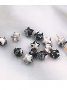 20/50pcs 12*15.5mm Acrylic Faux Ceramic Pendant, Double Color Gradient Faux Jade Pierced Cross, DIY Beaded Bracelet Necklace Jewelry, Colorful Oil Painting Effect Cross Beads - Five-pointed Star Mixed Color - View 4