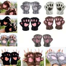 1 Pair Of Cute Cat Paw Plush Half-Finger Gloves - Soft, Thickened, Warm, With Cartoon Cat Paw Design, Suitable For Touchscreen Use, Winter Warmth And Outdoor Activities, Winter Gloves/Comfortable Touchscreen Gloves/Soft Fabric