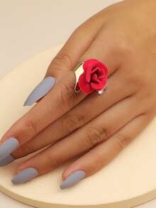 1 pieza Anillo de flor con rhinestones, ajustable, adecuado para fiestas y banquetes