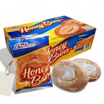 12 Packs Of Honey Buns (3 Oz Each) - Flaky Pastry Soaked In Sweet Honey & Coated With Delicate Frosting
