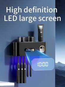 1个智能牙刷消毒器，带牙膏分配器，壁挂式牙刷架，牙刷架和消毒器，5槽牙刷收纳架，2个漱口杯，浴室配件，家居装饰，返校季