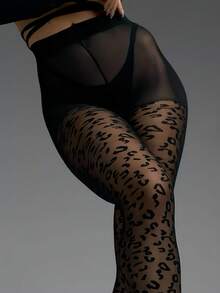 1 双女式高腰豹纹紧身裤 - 弹性、防钩、时尚一体式休闲设计、黑色和棕色几何图案、涤纶材质、仅可手洗、豹纹紧身裤 - 彩色 - 查看 3