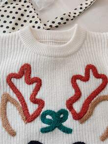 Suéter de punto con bordado de ciervos navideños lindos para niña, adecuado para Navidad, primavera, otoño e invierno - Albaricoque - Ver 4