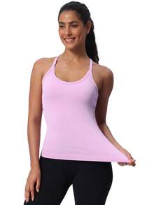 Workout Tank Tops For Women Built In Shelf Bras Padded -Racerback Athletic Tank Tops Ribbed Yoga Shirts - tử đinh hương - Xem 4