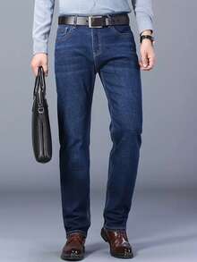 "Business Casual Men's Jeans - Durable Stretch Denim For Everyday Wear" - Blue - View 8