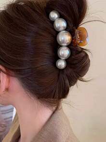 1pc Fashion Pearl Large Minimalist Elegant Acrylic Hair Claw Clip, Suitable For Party, Commute, Outfit Matching - Multicolor - View 6