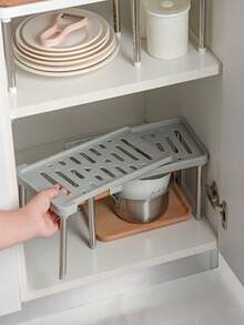 1pc/2pcs Grey And White Retractable Kitchen Shelf - Multi-Functional Cabinet Organizer For Dishes And Seasoning Bottles - Grey - View 13