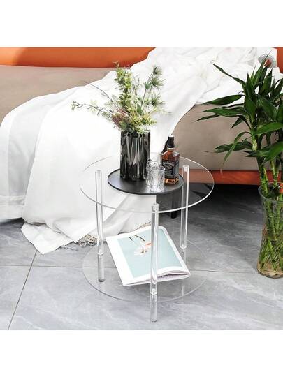 1pc Acrylic Transparent Detachable Coffee Table, Round Tafel Furniture Living Room, Multifunctional Bedside Cabinet Side Small Spaces, Bedroom, Study view 7