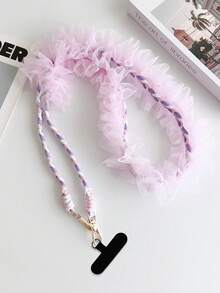 1 pieza Cordón de teléfono de encaje negro, nueva correa colgante transversal, estiloso halter para mujeres, cadena colgante para viajes al aire libre, correa para el hombro larga con almohadilla