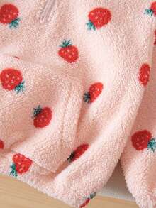 Baby GirlCute Casual Plush Collar Strawberry All-Over Print Thick Sweatshirt, Autumn/Winter