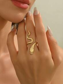 1 件独特时尚小众设计蛇形开口戒指，适合女性日常佩戴