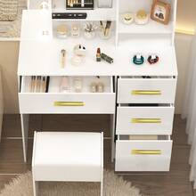 Makeup Dressing Table With Mirror,Vanity Desk,4 Drawers 6 Open Storage Shelves,Makeup Table,3 Color Modes Adjustable Brightness,10 LED Lights Mirror,For Women Gift,Bedroom Furniture(White)