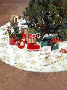 1pc-Faux Fur Christmas Tree Skirt White Plush Skirt For Merry Christmas Party Christmas Tree Decoration