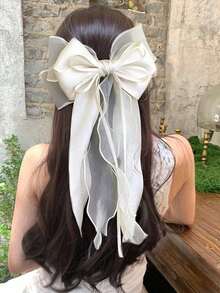 Topshiny 1pc Elegant Soft Black Lace Net Bow Decor Hair Clip With Ribbon Claw Clips Hair Claws Hair Barrettes, School Stuff, College, Bows, Cute - 黑色 - 查看 8