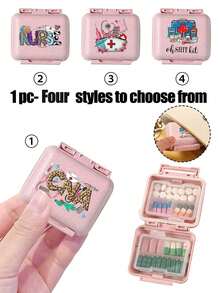 Mini 6-Grid Portable Pill Box, 6-Grid Small Pill Box, Pink Small Pill Box With Medical Element Pattern, 6-Day Storage Box, Initial Travel Pill Box, 6-Grid Portable Pill Box, Daily Vitamin Pill Box, Pocket Wallet Small Pill Box, Letter Id Pendant Storage Box, Earring, Ring, Jewelry Storage Box, Home Must-Have, Travel Must-Have Travel Essentials For Holiday Vacation Medicine Organizer Emergency Kit For Travel For Outdoor First Aid Bag