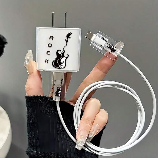 Music Guitar Instrument Design IPhone 18W/20W Charger Protector Case, Compatible With IPhone 13/14/15 20W Charger Head, Transparent Protective Cover, Charging Cable Protector, Gift Transparent Charger Case