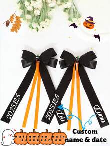 1 Peça Acessório de Cabelo Personalizado com Tema de Halloween para Meninas, Personalizado com Data, Nome ou Designs Engraçados como Morcegos, Abóboras, Laços de Palhaço nas Cores Preto, Amarelo, Roxo. Presente de Halloween Perfeito para Ela