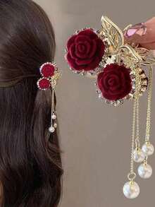 1pc Women's Small Rhinestone Rose Flower & Butterfly Design Hair Clip Suitable For Daily Wear Elegant Tiaras Valentine's Day Valentines Hair Claws Claw Clips Hair Clips Hair Jaw Clip Hair Clamps Hair Clutch Hair Catcher Clip, School Stuff, College Fall Winter Hair Accessories For Women For Vacation Outfits Woman