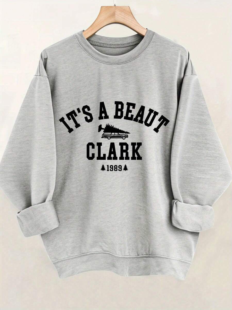 Winter Clothes For Women Winter Clothes For Women Winter Clothes For Women [Vintage Christmas Sweatshirt] Women's Christmas Sweatshirt - IT'S A BEAUTY CLARK 1989 Vintage Christmas Graphic - Cozy Holiday Sweater - Maroon Crewneck Pullover For Christmas Party Outfit, Year-Round Casual Wear, Festive Clothing, Playful Design, Comfortable Fit, Seasonal Fashion, Retro Design, Soft Material, Printed Top, Holiday Shoppers - 灰色 - 查看 1