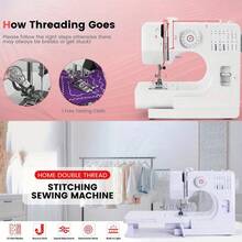 Máquina de coser multifuncional para el hogar de la UE, con 14 opciones de puntada, máquina de coser eléctrica portátil y mini, 2 ajustes de velocidad, con pedal, luz, bloqueo fácil del borde, costura de doble aguja y doble hilo, adecuada para manualidades DIY, coser ropa, cortinas, muñecas, costura diaria, apta tanto para principiantes como para usuarios experimentados, una gran opción como regalo