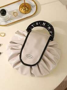 1 pièce Sac à maquillage à cordon de serrage, Pochette de rangement pour pinceaux de maquillage, Sac de toilette portable de voyage, Design à cordon de serrage, Multicolore, Grande capacité, Sac organisateur de cosmétiques pour les soins de la peau, à la maison et en voyage